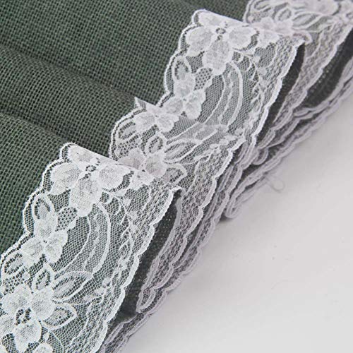 AAYU Gray Burlap Table Runner with White lace 108" | 14 Inch X 108 Studio Collection White Ribbon Lace on Both Edges Perfect Table Top Settings for Wedding and Party Decor (Grey) Jutemill