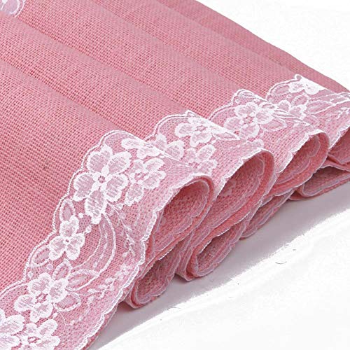 AAYU Gray Burlap Table Runner with White lace 108" | 14 Inch X 108 Studio Collection White Ribbon Lace on Both Edges Perfect Table Top Settings for Wedding and Party Decor (Grey) Jutemill