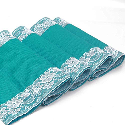 AAYU Gray Burlap Table Runner with White lace 108" | 14 Inch X 108 Studio Collection White Ribbon Lace on Both Edges Perfect Table Top Settings for Wedding and Party Decor (Grey) Jutemill