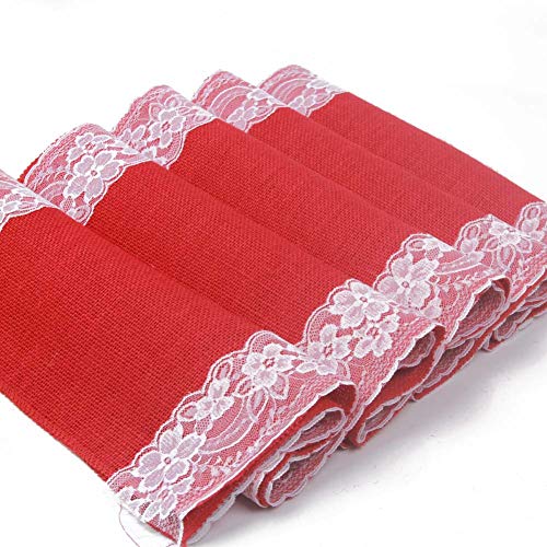 AAYU Gray Burlap Table Runner with White lace 108" | 14 Inch X 108 Studio Collection White Ribbon Lace on Both Edges Perfect Table Top Settings for Wedding and Party Decor (Grey) Jutemill