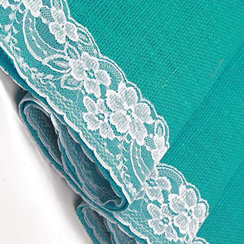 AAYU Gray Burlap Table Runner with White lace 108" | 14 Inch X 108 Studio Collection White Ribbon Lace on Both Edges Perfect Table Top Settings for Wedding and Party Decor (Grey) Jutemill