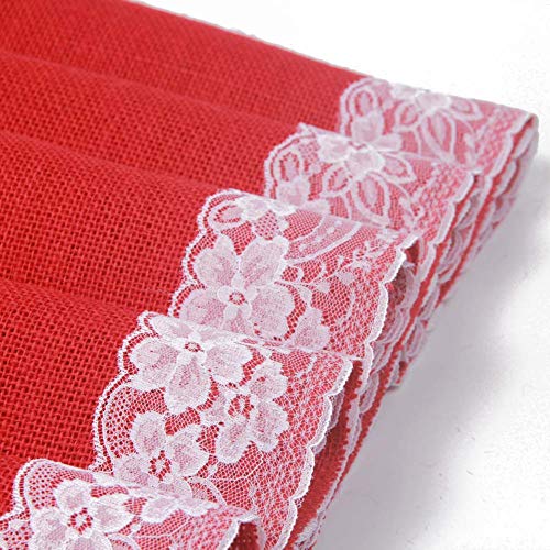 AAYU Gray Burlap Table Runner with White lace 108" | 14 Inch X 108 Studio Collection White Ribbon Lace on Both Edges Perfect Table Top Settings for Wedding and Party Decor (Grey) Jutemill