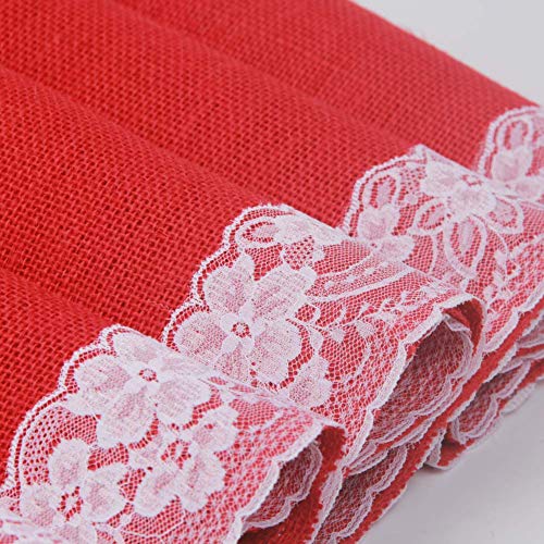 AAYU Gray Burlap Table Runner with White lace 108" | 14 Inch X 108 Studio Collection White Ribbon Lace on Both Edges Perfect Table Top Settings for Wedding and Party Decor (Grey) Jutemill