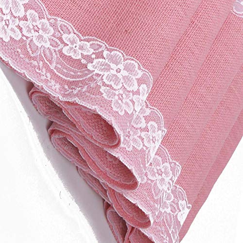 AAYU Gray Burlap Table Runner with White lace 108" | 14 Inch X 108 Studio Collection White Ribbon Lace on Both Edges Perfect Table Top Settings for Wedding and Party Decor (Grey) Jutemill