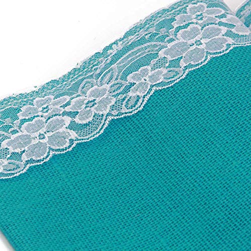 AAYU Gray Burlap Table Runner with White lace 108" | 14 Inch X 108 Studio Collection White Ribbon Lace on Both Edges Perfect Table Top Settings for Wedding and Party Decor (Grey) Jutemill
