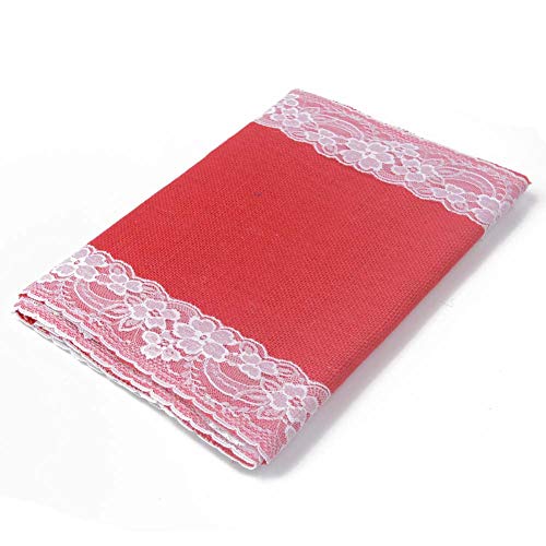 AAYU Gray Burlap Table Runner with White lace 108" | 14 Inch X 108 Studio Collection White Ribbon Lace on Both Edges Perfect Table Top Settings for Wedding and Party Decor (Grey) Jutemill