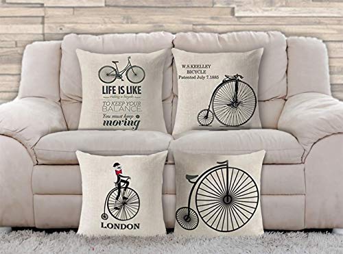 AAYU Linen Bike Pillow Covers | 18 X 18 Inch | 45 X 45 cm | 4 Piece Set | Digital Print | Includes Quality Hidden Zipper Jutemill