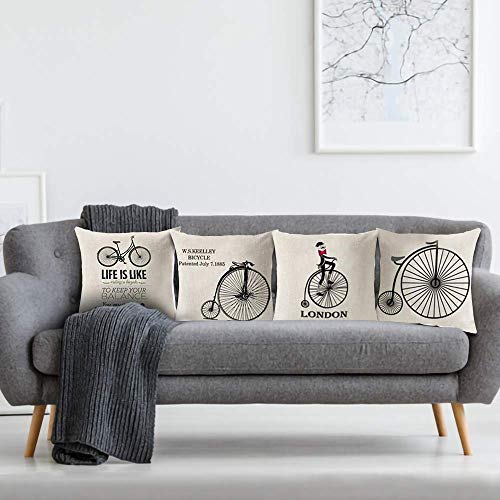 AAYU Linen Bike Pillow Covers | 18 X 18 Inch | 45 X 45 cm | 4 Piece Set | Digital Print | Includes Quality Hidden Zipper Jutemill