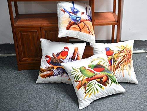 AAYU Parrot Square Pillow Covers | Velvet Base Soft Fabric | Trendy Pattern Both Side Printed | with Zipper | Pack of 4 | 18x18 inch Jutemill