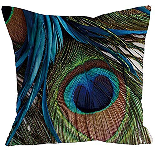 AAYU Peacock Feather Throw Pillow | 20 x 20-Inch |2 PCS Set Double Side HD Printing High GSM Fabric Square Cushion Case for Living Room or Bedroom Jutemill