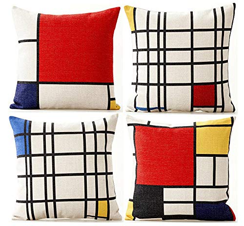 AAYU Pillow Covers | 18 X 18 Inch | 45 X 45 cm | 4 Piece Set | Decorative Pillow Cushion Covers for Sofa and Bedroom | Feathers Pattern Printed on Both Sides Jutemill