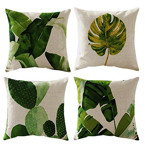 AAYU Pillow Covers | 18 X 18 Inch | 45 X 45 cm | 4 Piece Set | Decorative Pillow Cushion Covers for Sofa and Bedroom | Feathers Pattern Printed on Both Sides Jutemill