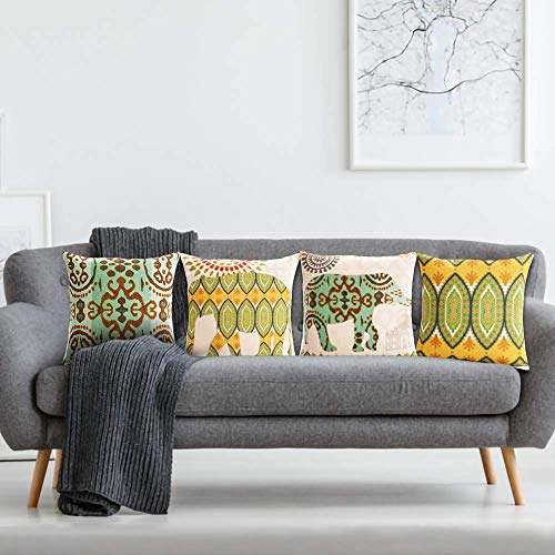 AAYU Pillow Covers | 18 X 18 Inch | 45 X 45 cm | 4 Piece Set | Decorative Pillow Cushion Covers for Sofa and Bedroom | Feathers Pattern Printed on Both Sides Jutemill