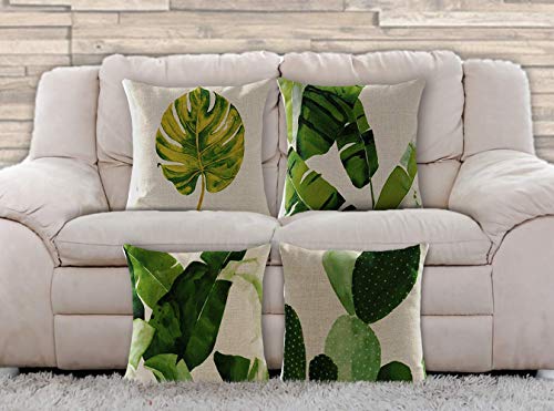 AAYU Pillow Covers | 18 X 18 Inch | 45 X 45 cm | 4 Piece Set | Decorative Pillow Cushion Covers for Sofa and Bedroom | Feathers Pattern Printed on Both Sides Jutemill