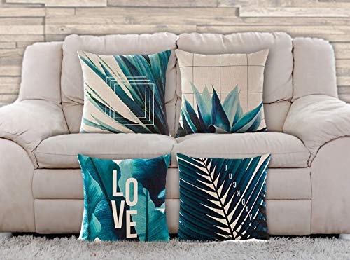 AAYU Pillow Covers | 18 X 18 Inch | 45 X 45 cm | 4 Piece Set | Decorative Pillow Cushion Covers for Sofa and Bedroom | Feathers Pattern Printed on Both Sides Jutemill