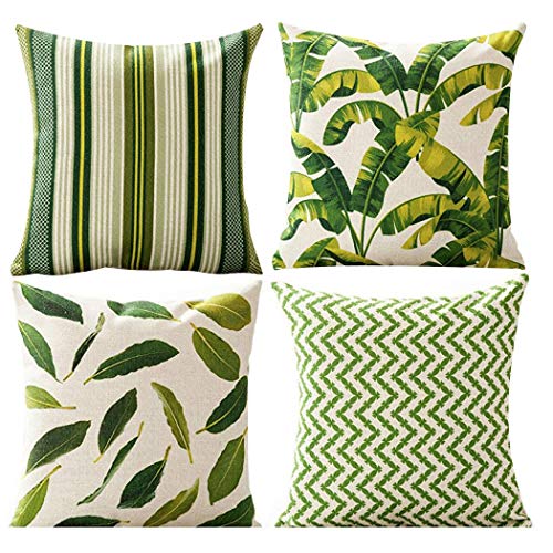 AAYU Pillow Covers | 18 X 18 Inch | 45 X 45 cm | 4 Piece Set | Decorative Pillow Cushion Covers for Sofa and Bedroom | Feathers Pattern Printed on Both Sides Jutemill