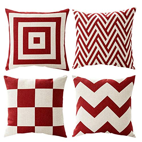 AAYU Pillow Covers | 18 X 18 Inch | 45 X 45 cm | 4 Piece Set | Decorative Pillow Cushion Covers for Sofa and Bedroom | Feathers Pattern Printed on Both Sides Jutemill