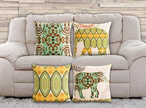 AAYU Pillow Covers | 18 X 18 Inch | 45 X 45 cm | 4 Piece Set | Decorative Pillow Cushion Covers for Sofa and Bedroom | Feathers Pattern Printed on Both Sides Jutemill