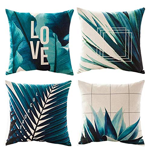 AAYU Pillow Covers | 18 X 18 Inch | 45 X 45 cm | 4 Piece Set | Decorative Pillow Cushion Covers for Sofa and Bedroom | Feathers Pattern Printed on Both Sides Jutemill