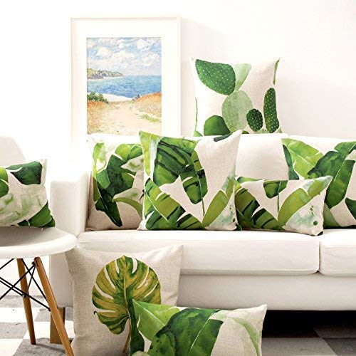 AAYU Pillow Covers | 18 X 18 Inch | 45 X 45 cm | 4 Piece Set | Decorative Pillow Cushion Covers for Sofa and Bedroom | Feathers Pattern Printed on Both Sides Jutemill