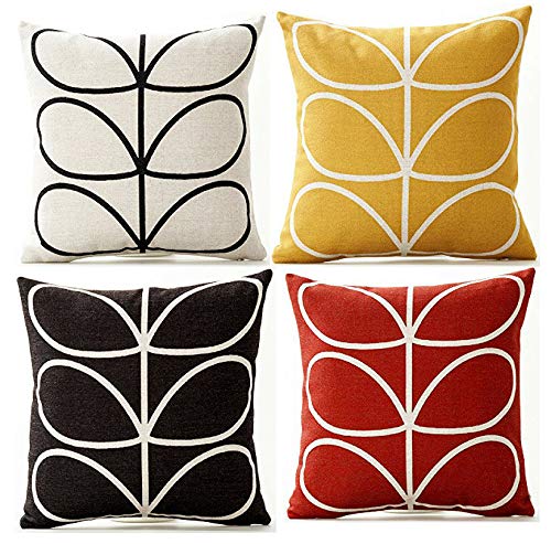 AAYU Pillow Covers | 18 X 18 Inch | 45 X 45 cm | 4 Piece Set | Decorative Pillow Cushion Covers for Sofa and Bedroom | Feathers Pattern Printed on Both Sides Jutemill