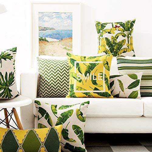 AAYU Pillow Covers | 18 X 18 Inch | 45 X 45 cm | 4 Piece Set | Decorative Pillow Cushion Covers for Sofa and Bedroom | Feathers Pattern Printed on Both Sides Jutemill