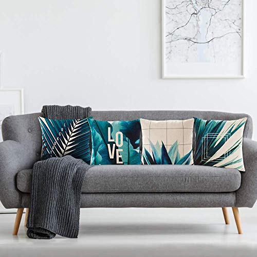AAYU Pillow Covers | 18 X 18 Inch | 45 X 45 cm | 4 Piece Set | Decorative Pillow Cushion Covers for Sofa and Bedroom | Feathers Pattern Printed on Both Sides Jutemill
