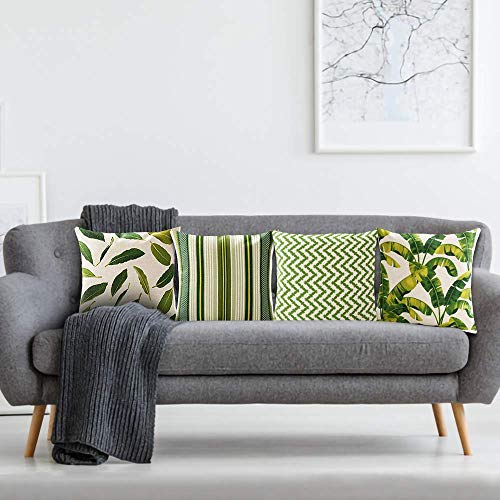 AAYU Pillow Covers | 18 X 18 Inch | 45 X 45 cm | 4 Piece Set | Decorative Pillow Cushion Covers for Sofa and Bedroom | Feathers Pattern Printed on Both Sides Jutemill