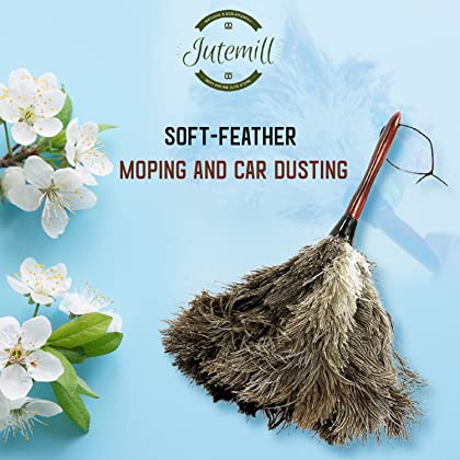 AAYU Premium 14.5" Feather Duster for Home | Natural Duster for Cleaning and Feather Moping | Eco Friendly | Genuine Ostrich Feather Duster with Wooden Handle | Easy to Clean Dust and Reuse (36 cm) Jutemill