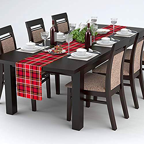 AAYU Premium Tartan Table Runner (Red and Black) | 14 x 108 inches | Gingham Tablecloth for Family Dinner/Gatherings, Indoor/Outdoor Use, Daily Use | Yarn Dyed High GSM Fabric (Bohemian) Jutemill