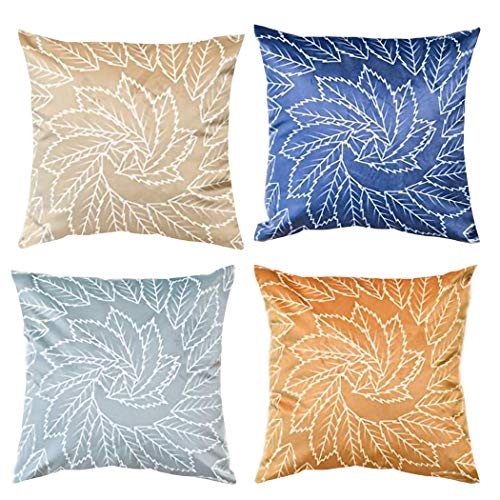AAYU Square Leaf Outline Throw Pillow Covers 4pcs | 18 x 18inch Velvet Base Soft Fabric Trendy Pattern Printing on Both Sides Pack of 4 Jutemill
