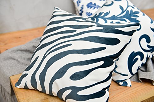 AAYU Square Throw Pillow Covers 4pack (Blue) | Velvet Base Soft Fabric Trendy Pattern Printed on Both Sides Zipper Pack of 4 18 x 18inches Jutemill