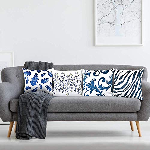 AAYU Square Throw Pillow Covers 4pack (Blue) | Velvet Base Soft Fabric Trendy Pattern Printed on Both Sides Zipper Pack of 4 18 x 18inches Jutemill