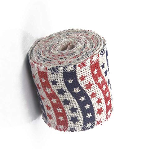 AAYU Star Printed Burlap Ribbon Rolls | 3 Inch X 5 Yards | 3 Pack Rolls | Natural, Eco-Friendly | Perfect for Party Wedding DIY Holiday Craft Decoration | Total 45 ft in a Pack Jutemill