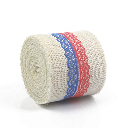 AAYU Star Printed Burlap Ribbon Rolls | 3 Inch X 5 Yards | 3 Pack Rolls | Natural, Eco-Friendly | Perfect for Party Wedding DIY Holiday Craft Decoration | Total 45 ft in a Pack Jutemill