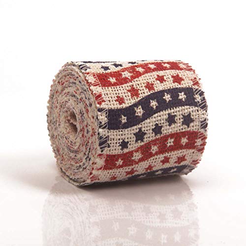 AAYU Star Printed Burlap Ribbon Rolls | 3 Inch X 5 Yards | 3 Pack Rolls | Natural, Eco-Friendly | Perfect for Party Wedding DIY Holiday Craft Decoration | Total 45 ft in a Pack Jutemill