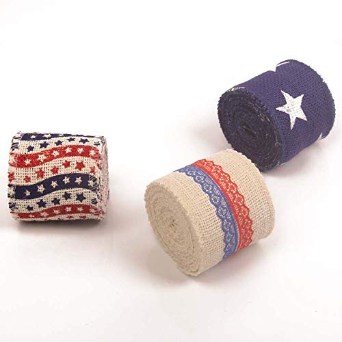 AAYU Star Printed Burlap Ribbon Rolls | 3 Inch X 5 Yards | 3 Pack Rolls | Natural, Eco-Friendly | Perfect for Party Wedding DIY Holiday Craft Decoration | Total 45 ft in a Pack Jutemill