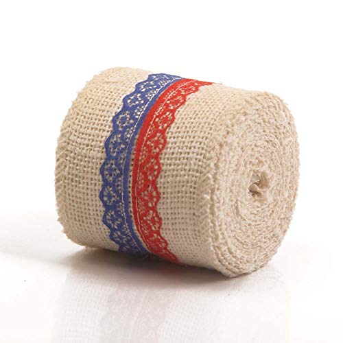 AAYU Star Printed Burlap Ribbon Rolls | 3 Inch X 5 Yards | 3 Pack Rolls | Natural, Eco-Friendly | Perfect for Party Wedding DIY Holiday Craft Decoration | Total 45 ft in a Pack Jutemill