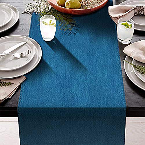 AAYU Table Runner Fall Denim for Parties Gatherings Daily Use Ideal Runner for Table Dinning Room and Kitchen Table Premium Quality Blue Table Runner (16 Inches x72 Inches) Jutemill