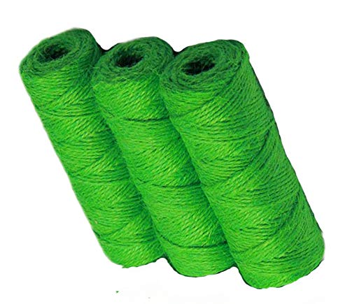 Green 2mm Jute Twine Garden Spools | 3 Pack | 328 Feet X 3 Pack | Perfect for Crafts, Gift Packing, Gardening Applications, DIY Decoration, Embellishments, Vine Support Jutemill