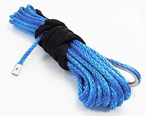 Jutemill 1/4" X 50 feet Long Synthetic Winch Rope | Winch Cable for ATV Off-Road Accessories, UTV, SUV, Truck Tow/Trailer, Boat Anchor Ropes (Blue) Jutemill
