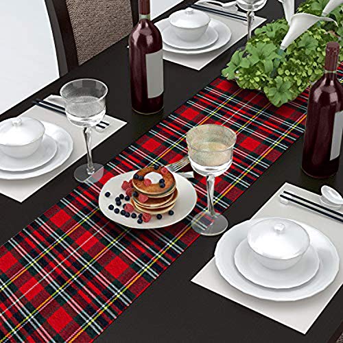 Red Plaid Table Runner 108 inches, Toppers by AAYU | Tartan Check for Family Dinner or Gatherings, Indoor/Outdoor Use, Daily Use| Yarn Dyed High GSM Fabric Jutemill