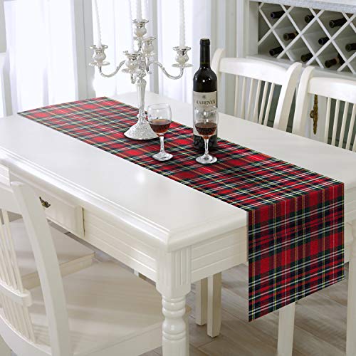 Red Plaid Table Runner 108 inches, Toppers by AAYU | Tartan Check for Family Dinner or Gatherings, Indoor/Outdoor Use, Daily Use| Yarn Dyed High GSM Fabric Jutemill