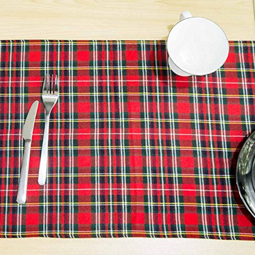 Red Plaid Table Runner 108 inches, Toppers by AAYU | Tartan Check for Family Dinner or Gatherings, Indoor/Outdoor Use, Daily Use| Yarn Dyed High GSM Fabric Jutemill