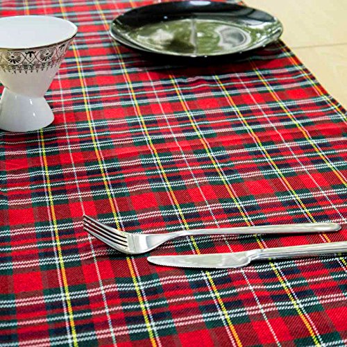 Red Plaid Table Runner 108 inches, Toppers by AAYU | Tartan Check for Family Dinner or Gatherings, Indoor/Outdoor Use, Daily Use| Yarn Dyed High GSM Fabric Jutemill