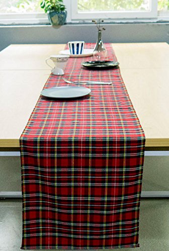 Red Plaid Table Runner 108 inches, Toppers by AAYU | Tartan Check for Family Dinner or Gatherings, Indoor/Outdoor Use, Daily Use| Yarn Dyed High GSM Fabric Jutemill