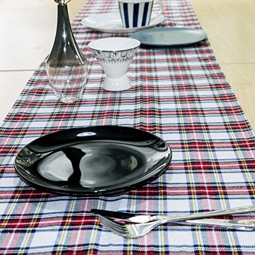 Red Plaid Table Runner 108 inches, Toppers by AAYU | Tartan Check for Family Dinner or Gatherings, Indoor/Outdoor Use, Daily Use| Yarn Dyed High GSM Fabric Jutemill