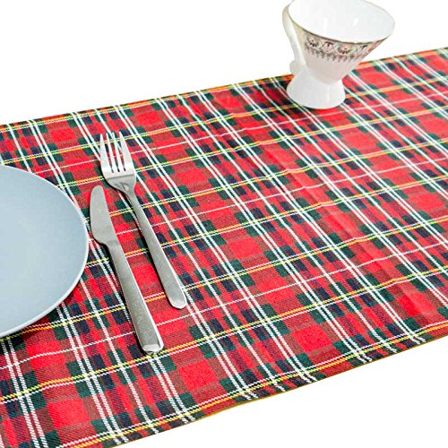 Red Plaid Table Runner 108 inches, Toppers by AAYU | Tartan Check for Family Dinner or Gatherings, Indoor/Outdoor Use, Daily Use| Yarn Dyed High GSM Fabric Jutemill