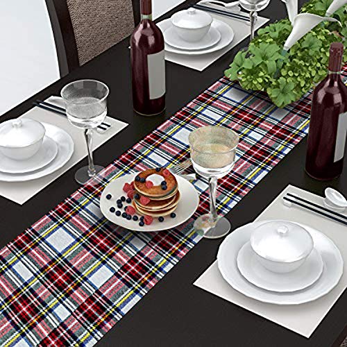 Red Plaid Table Runner 108 inches, Toppers by AAYU | Tartan Check for Family Dinner or Gatherings, Indoor/Outdoor Use, Daily Use| Yarn Dyed High GSM Fabric Jutemill
