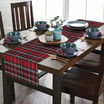 Red Plaid Table Runner 108 inches, Toppers by AAYU | Tartan Check for Family Dinner or Gatherings, Indoor/Outdoor Use, Daily Use| Yarn Dyed High GSM Fabric Jutemill